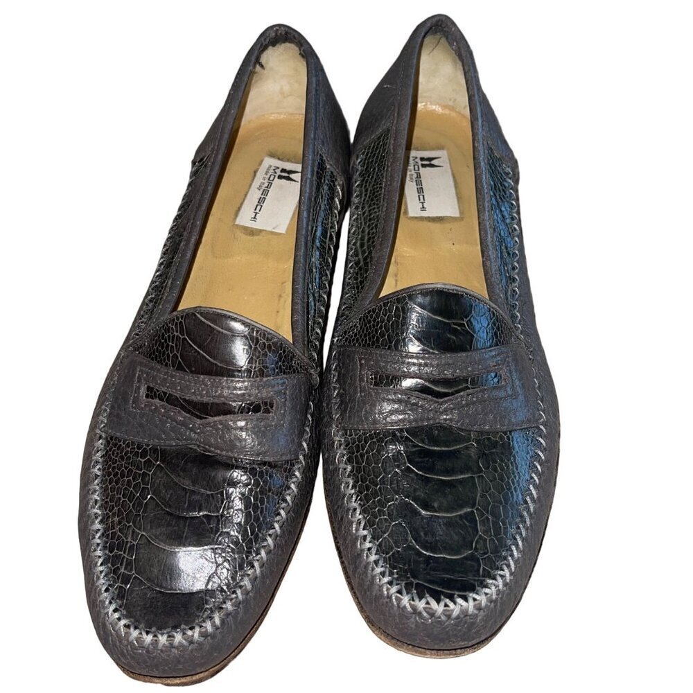 Moreschi Mens Loafer Size 9 Gray Ostrich Leather Slip On Casual